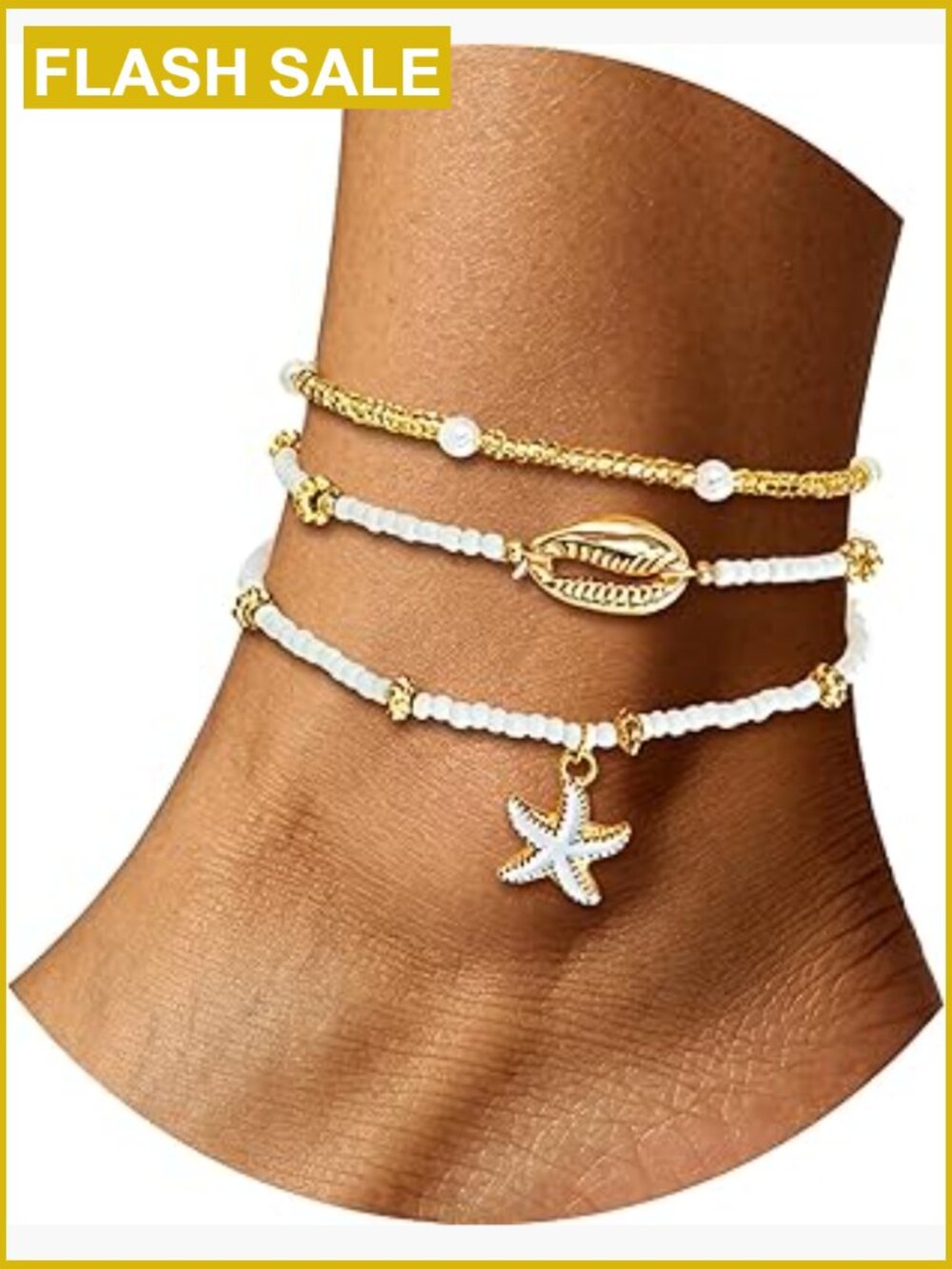 Boho Beach Layered Anklet Stretch Elastic Ankle Bracelet Starfish Pearl